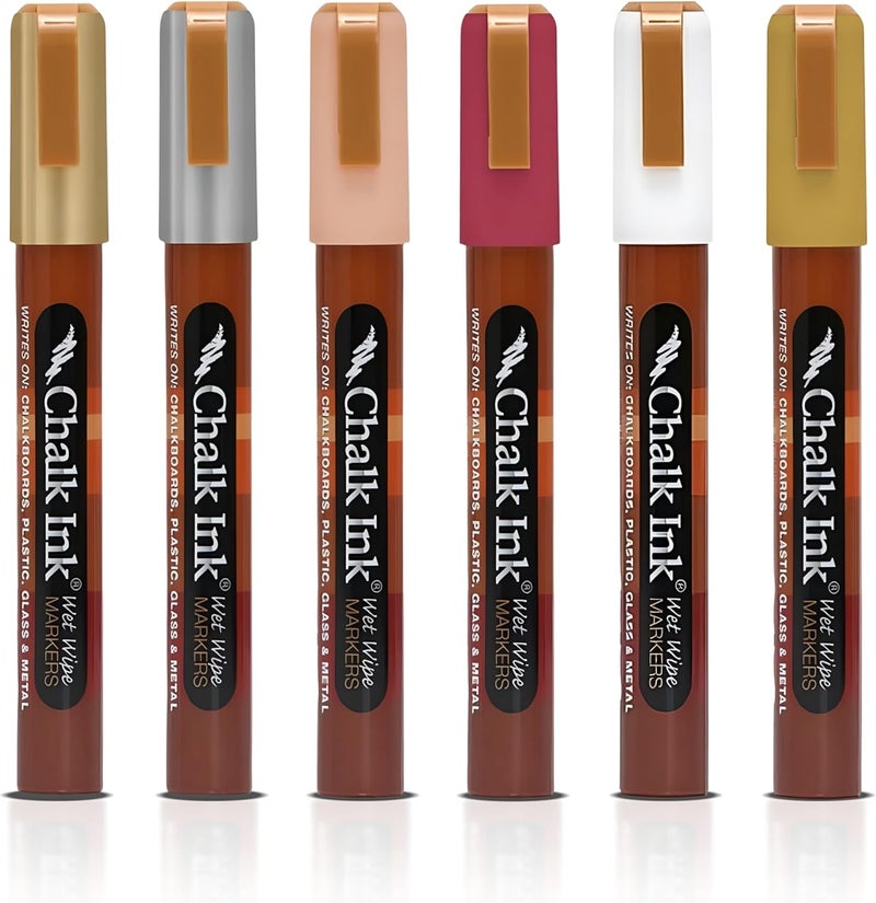 Chalk Ink Chalk Markers - Professional Fine Tip Chalkboard Markers - Quick Dry Long Lasting Colors - Wet Wipe Liquid Chalk Pens (Posh, 1mm, 6 Pack) - Image 1